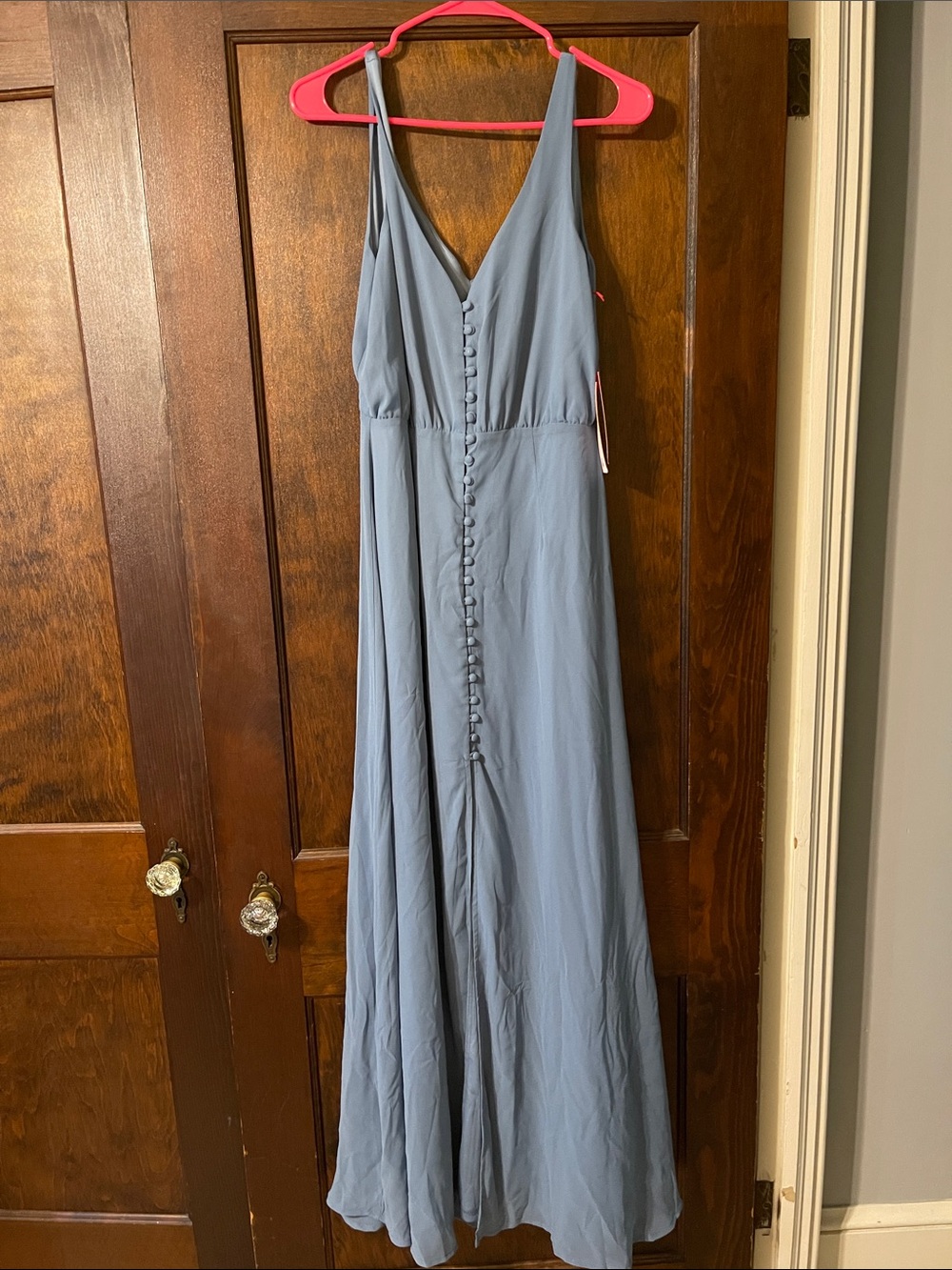 Altar'd State Dusty Blue V-Neck Button-Front Maxi Dress